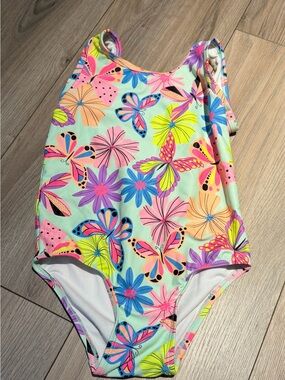 Children’s Place One-Piece Swimsuit with Neon Butterfly & Flower Print - Mint